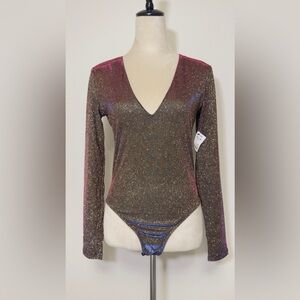 AKIRA Glittering Multicolor Long Sleeve Bodysuit